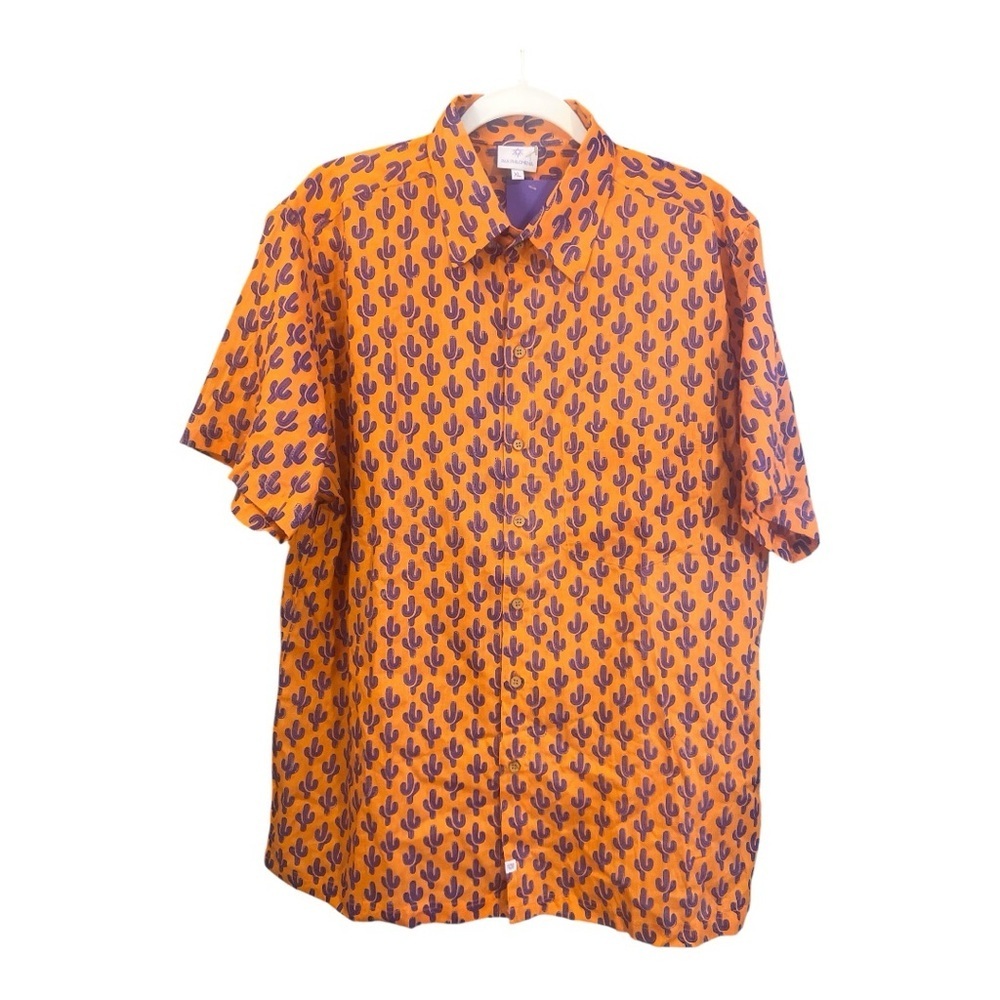 Phil Philomena‎ Phoenix Purple Cactus Short Sleeve Shirt NWT Size XL RD1